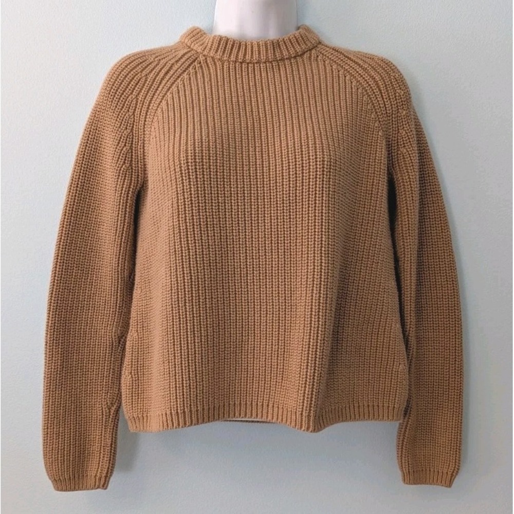Quince Organic Cotton Fisherman Sweater Women's Small Camel Brown Cropped